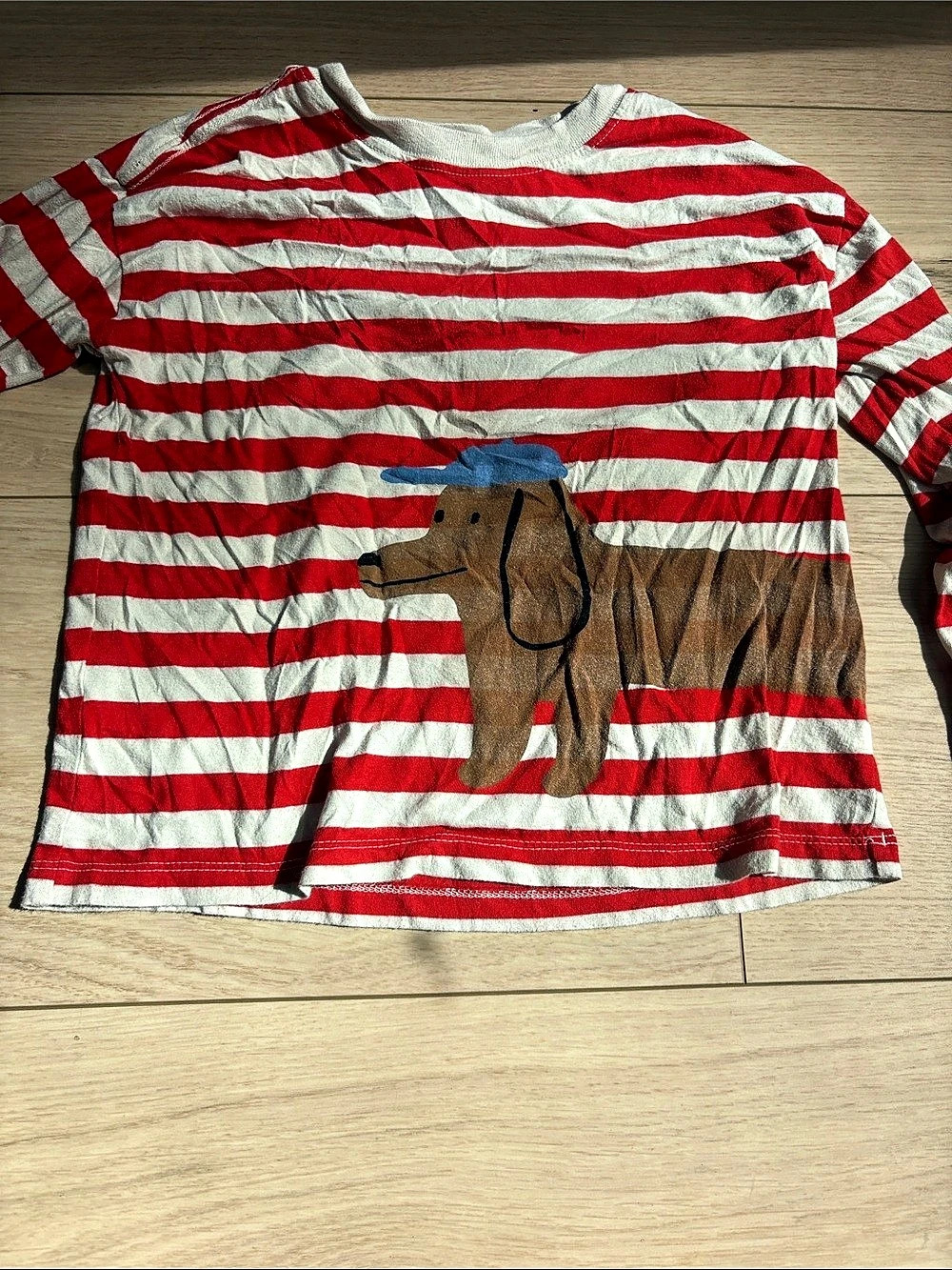 Hanna Andersson Red & White Striped Dachshund Graphic Long Sleeve Tee Girls'
